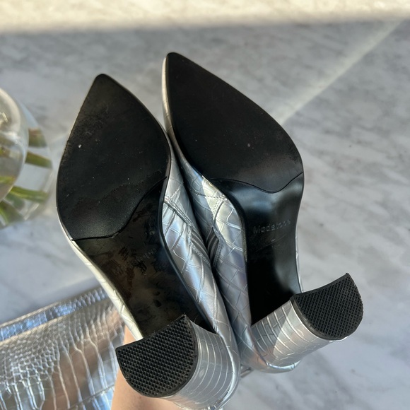 Silver Croc-Embossed Knee-High Boots - Picture 7 of 8